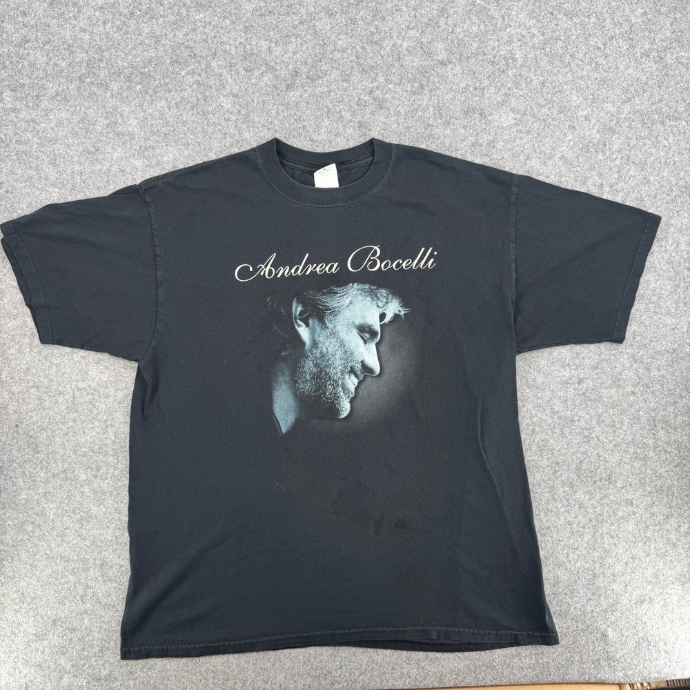 Andrea Bocelli Portrait Black Graphic Anvil T-Shirt Mens XL